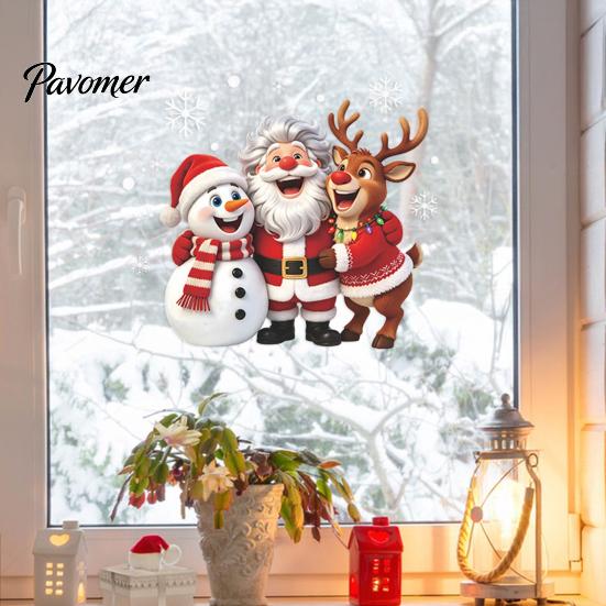 Environmentally Friendly PVC Decals Christmas Window Clings, Peel And Stick Winter Santa Snowman Reindeer Glass Door Holiday Stickers Decals,