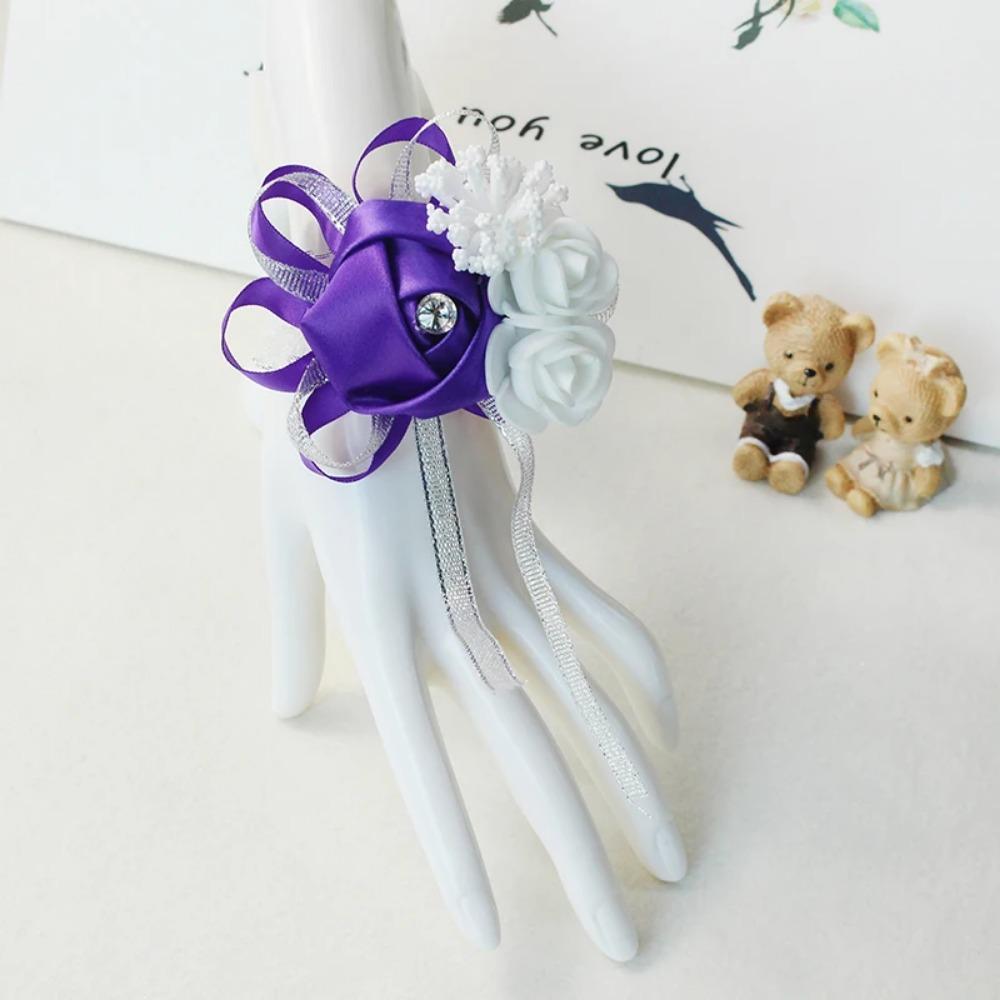 YO CHO Wedding Corsages Flower Groom Boutonniere Purple Silk Rose Man Brooches Wedding Bridesmaids Bracelet Wrist Corsage Flower