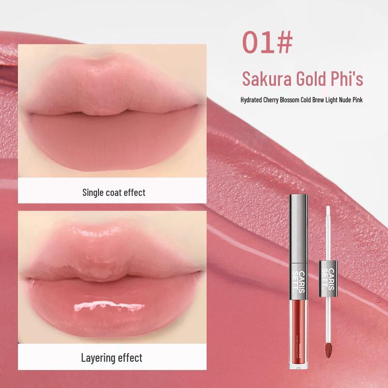 CARISSETT Silver Dual-Effect Long-Lasting Lip Glaze, Watery Mirror Finish, Non-Transfer, Double-Ended for Women.