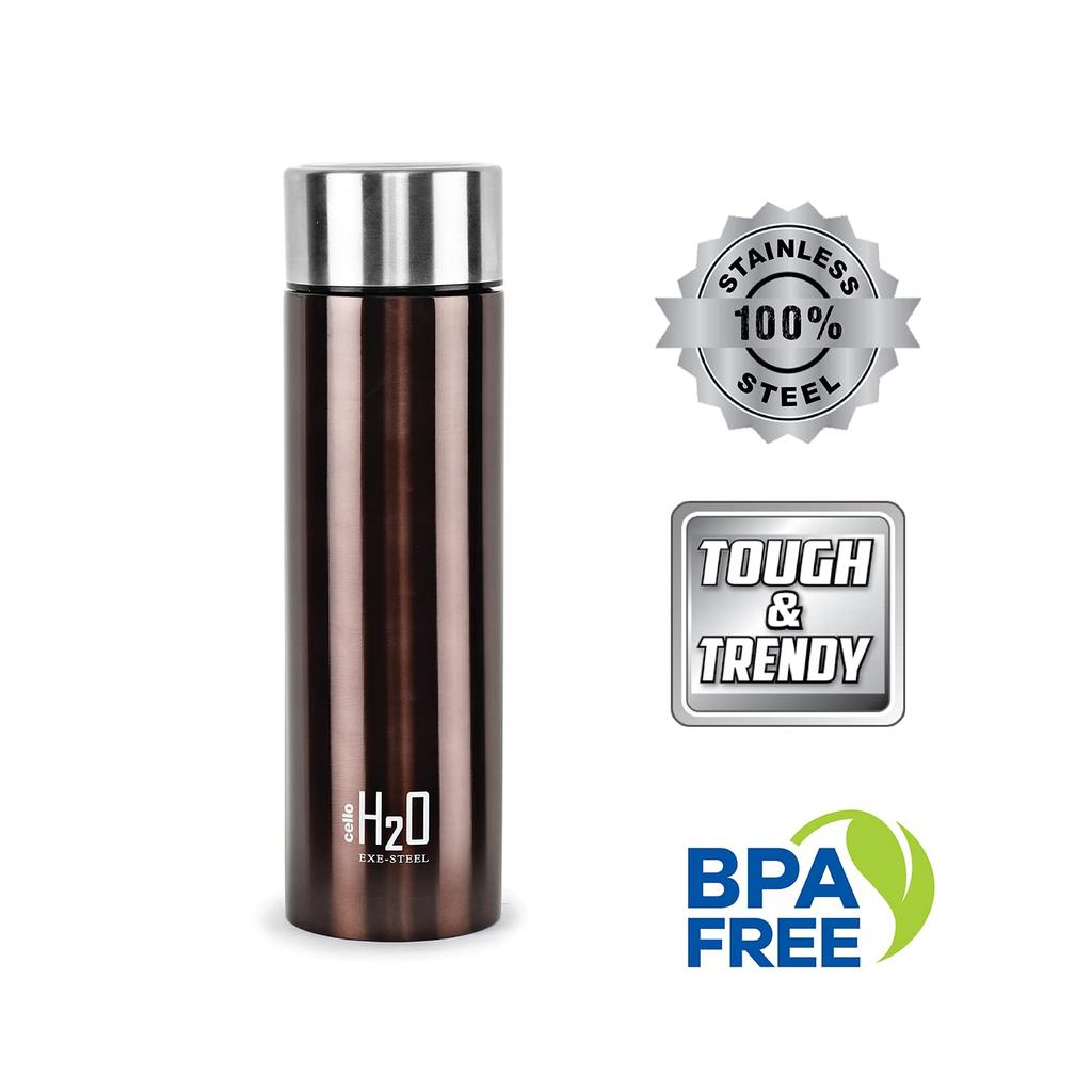Cello Stainless Steel Leakproof Water Bottle 1000ml Brown For Gym Travel Office
