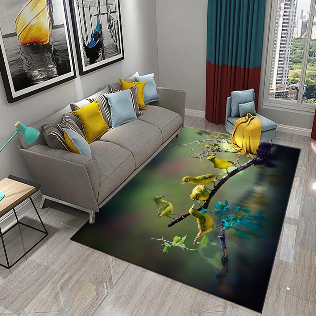 3D Colorful Bird Carpet Cute Birds with Flowers Doormat Rugs for Bedroom Living Room Floor Hallway Mats Bathroom Non-slip Mats