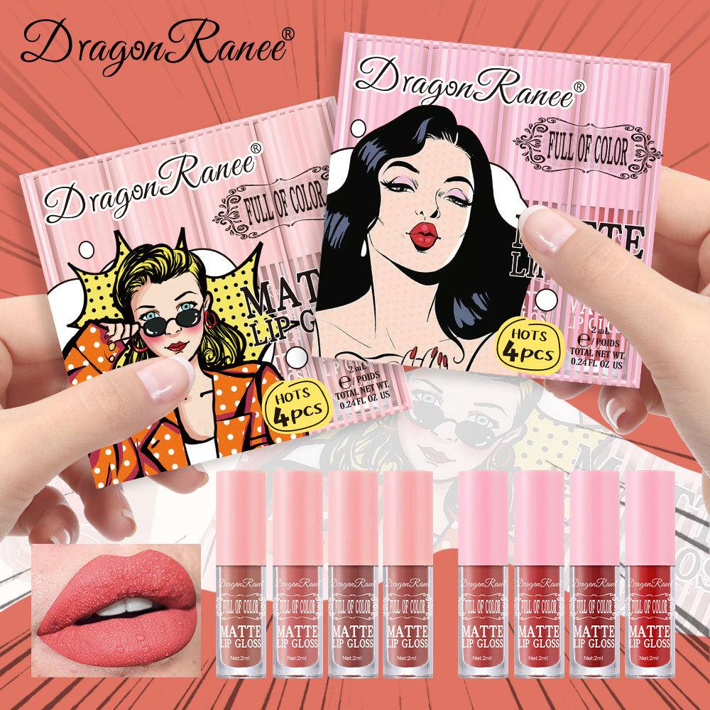 Matowy Błyszczyk do Ust Matowy Brytyjski Styl Nude Wodoodporny Błyszczyk do Ust Urocze Pudełko Czterech Sztuk Zestaw Kosmetyków do Ust