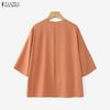 ZANZEA Women Casual Round Neck Loose 3/4 Sleeve Blouse