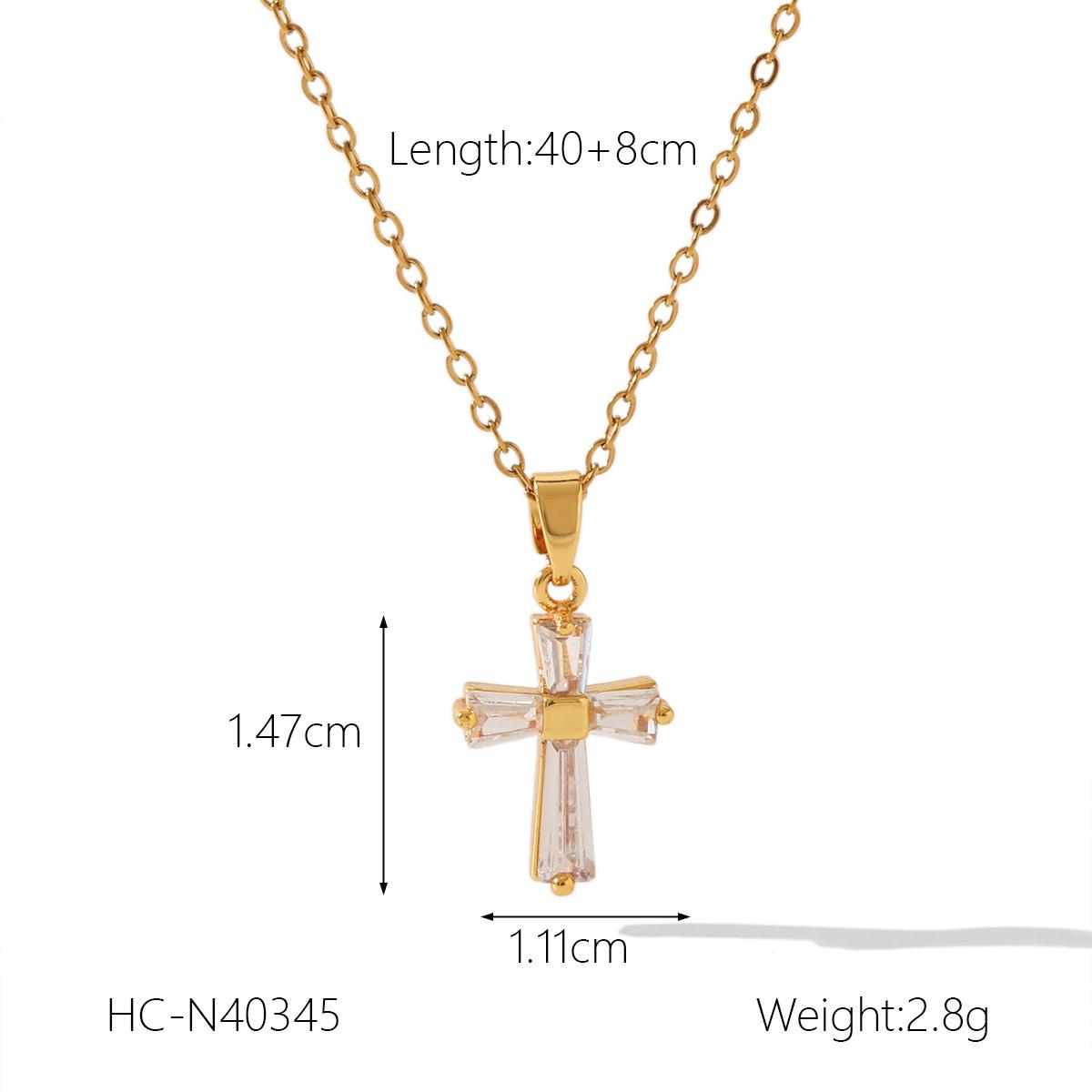 

Euro-American Style 18K Gold Stainless Steel Cross Pendant Necklace with Zircon for Women, Non-fading Jewelry