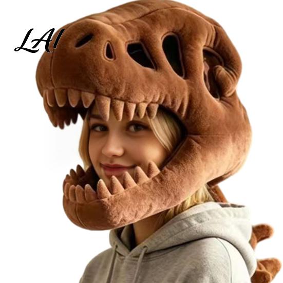 Halloween Party Decor Dinosaur Skeleton Costume 3D Spinosaurus Skull Masque Headpiece And Spine Decoration Plush Hood Costume for Halloween,