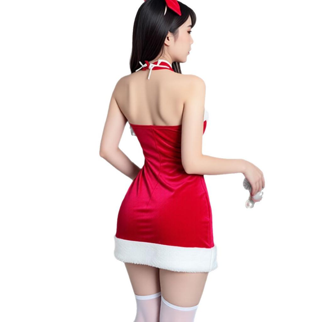 Pure desire wind neck red suspender dress sexy christmas live streaming host cosplay stage performance suit