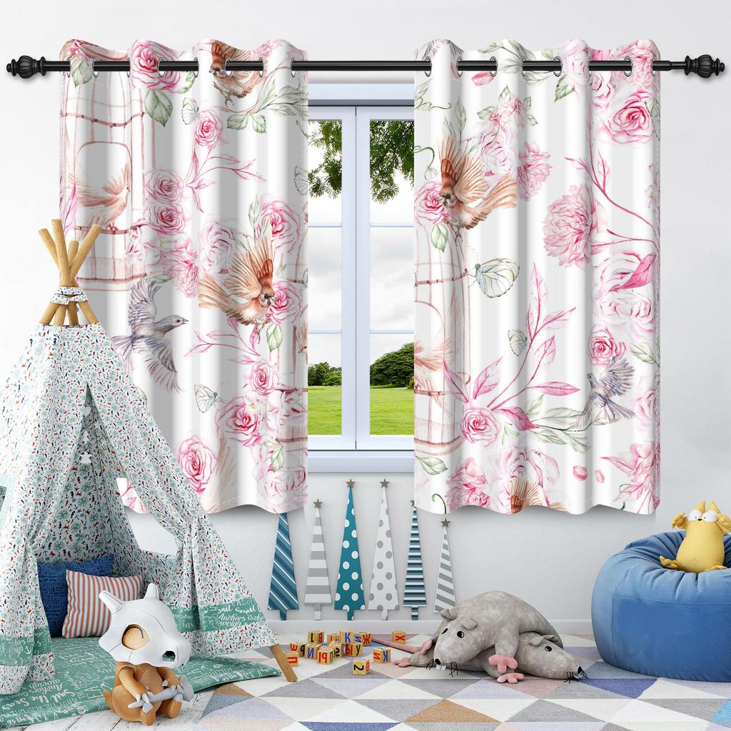 Wildflowers Floral Green Plants Window Curtains Blackout Washable Polyester Fabric Bedroom Living Room Home Decor Curtain 2 Pcs