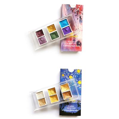 Parctisches Aquarellpigment Glitzer Feste Farben 6/12 Farben Starke Deckkraft für Studenten Kinder Anfänger Künstler Geschenk