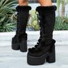 Gothic Lolita Waterproof Platform High Heel Suede Snow Boots - Women's Plush Warm High Tube