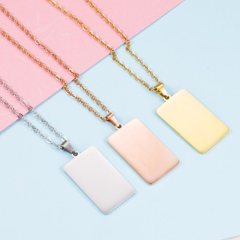 European & American Style Geometric Necklace - Mirror Finish Stainless Steel Rectangle with Laser Logo Option