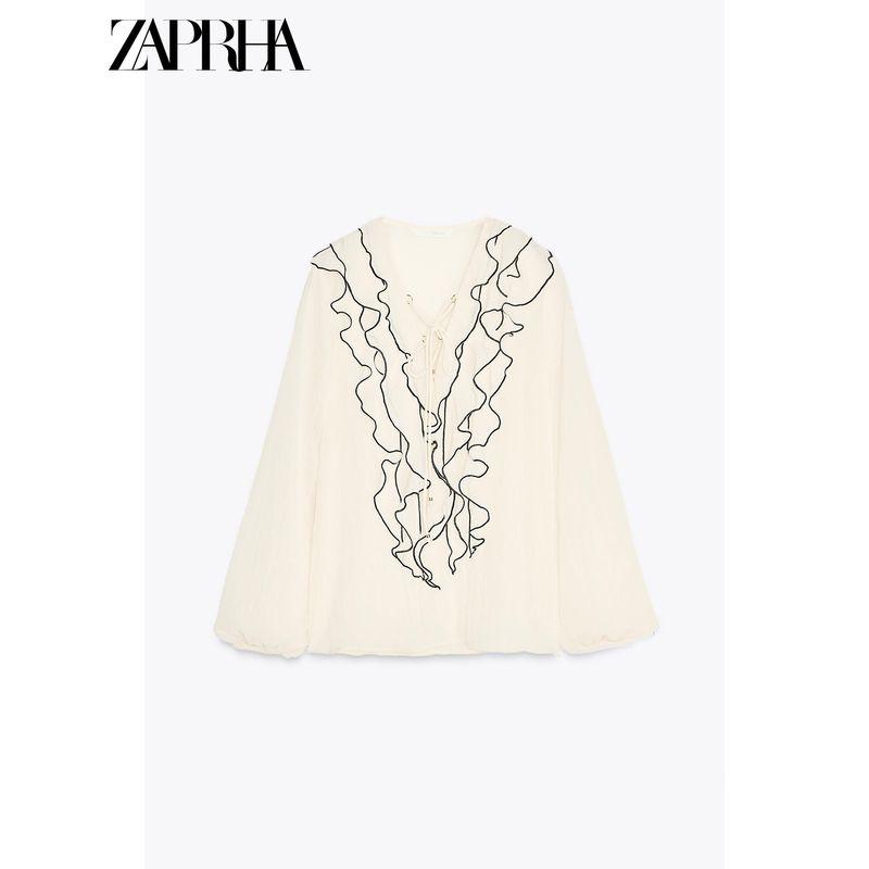Zaprha 2025 New Arrival French Relaxed Feeling Laminated Decoration Translucent Long Sleeves Casual Shirt Female 3897052