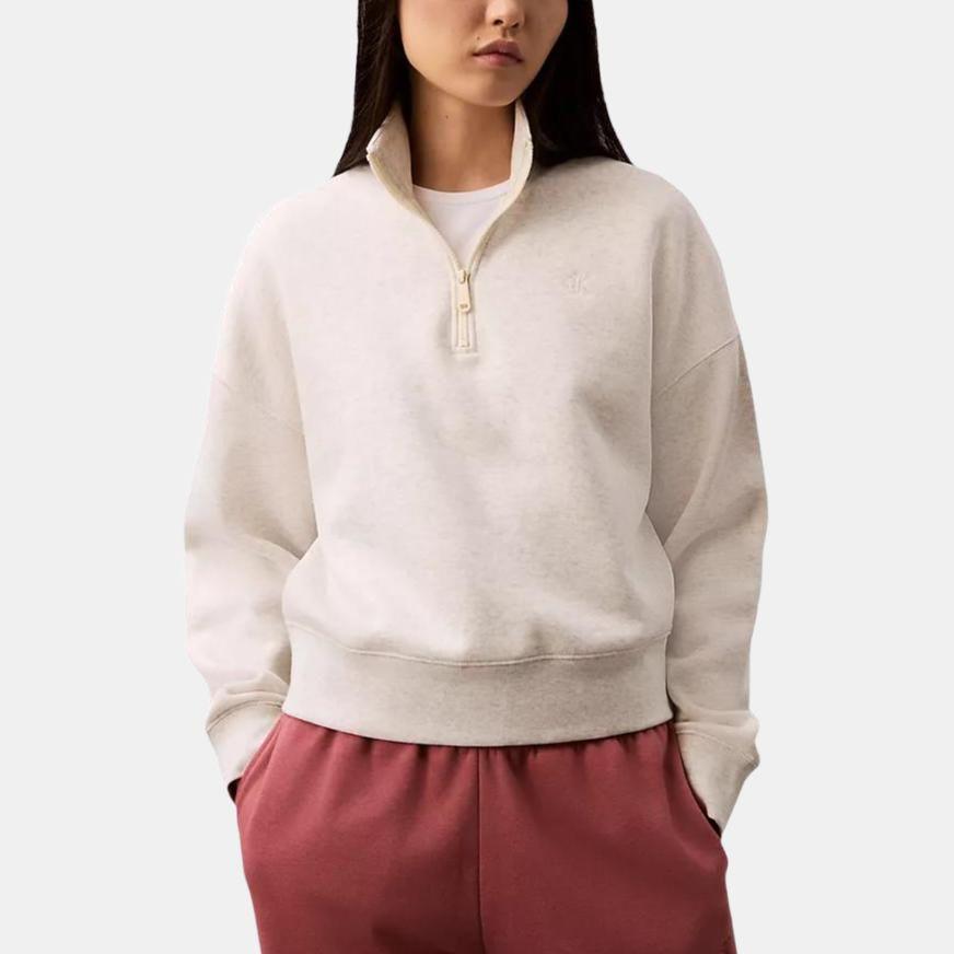Calvin Klein Casual Soft Letter Embroidered Stand Collar Sweatshirt Women Sweatshirt Vanilla-Mix 40WL257-050