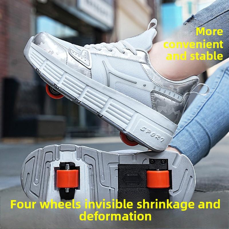 

Children s Inline Skate Shoes with Wheels 2 in 1 Removable Pulley Skate Skating Parkour Speed Sneaker for Kids Deformation Shoes 41