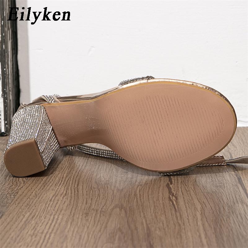 Fashion Eilyken Fashion Design Crystal Women Sandals Square Heel Peep Toe Buckle Strap Wedding Ladies Shoes Zapatos De Mujer