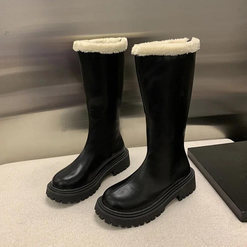 2024 Retro Western Cowboy Boots Chunky Heel Round Head Fashion Boots Thick Bottom Warm Snow Botas Versatile Women Shoes Gothic