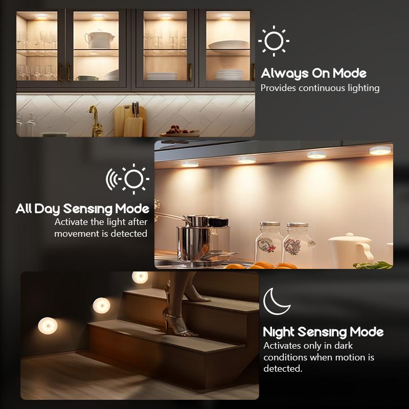 Magnetisches LED-Induktionslicht für den Innenbereich, Nachtlicht für Schlafzimmer, Tastensteuerung mit 3 Modi und dimmbar, Küchen-, Wohnzimmer-, Bürobeleuchtung 3/5 Stück