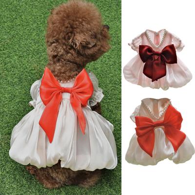 Pet Dress Large Bowknot Decor Faux Pearl Adorable Windproof Breathable Dress-up Decorating Pet