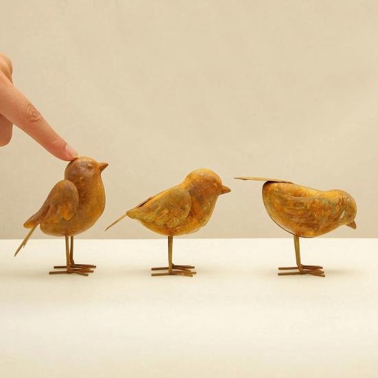 3 Pcs Rusty Metal Bird Figurine Vintage 3D Bird Sculpture Farmhouse Outdoor Decoration for Patio Yard Garden