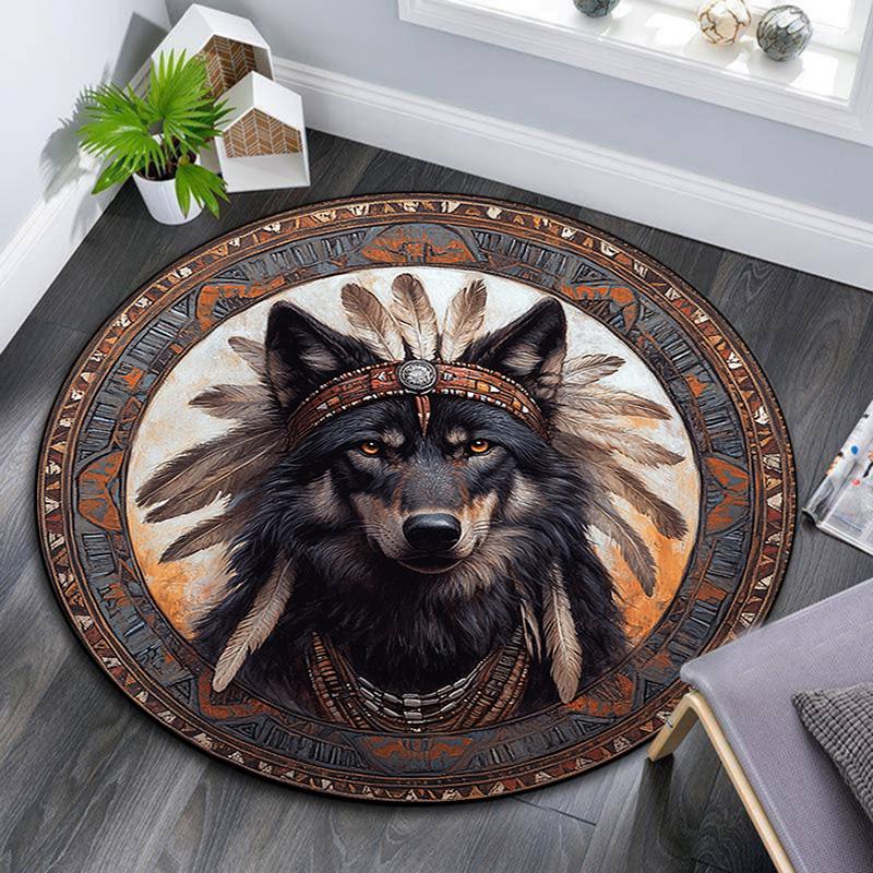 

Wolf Chief Round Area Rug,Carpet Rug for Living Room Bedroom Sofa Playroom Decor,Non-slip Floor Mat 80cmx80cm