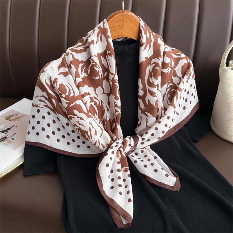 Polka dot camellia 91 large square scarf imitation silk versatile herringbone pattern shawl scarf retro printed headscarf scarf female