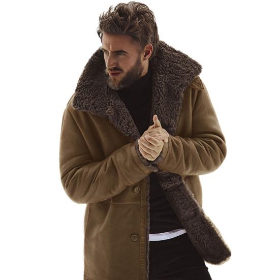 Herren Mantel Revers Langarm Einreiher Winterjacke mit Taschen Einfarbig Samtfutter Verdickt Herbst Winter Oberbekleidung