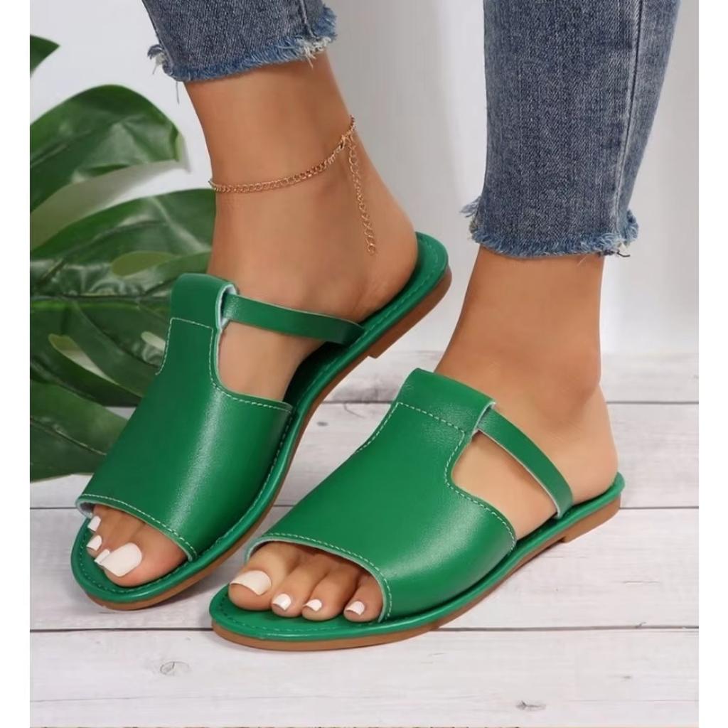 Damen Cut-Out Pantoletten Zehenfrei Sommer Flache Sandalen Outdoor Schuhe