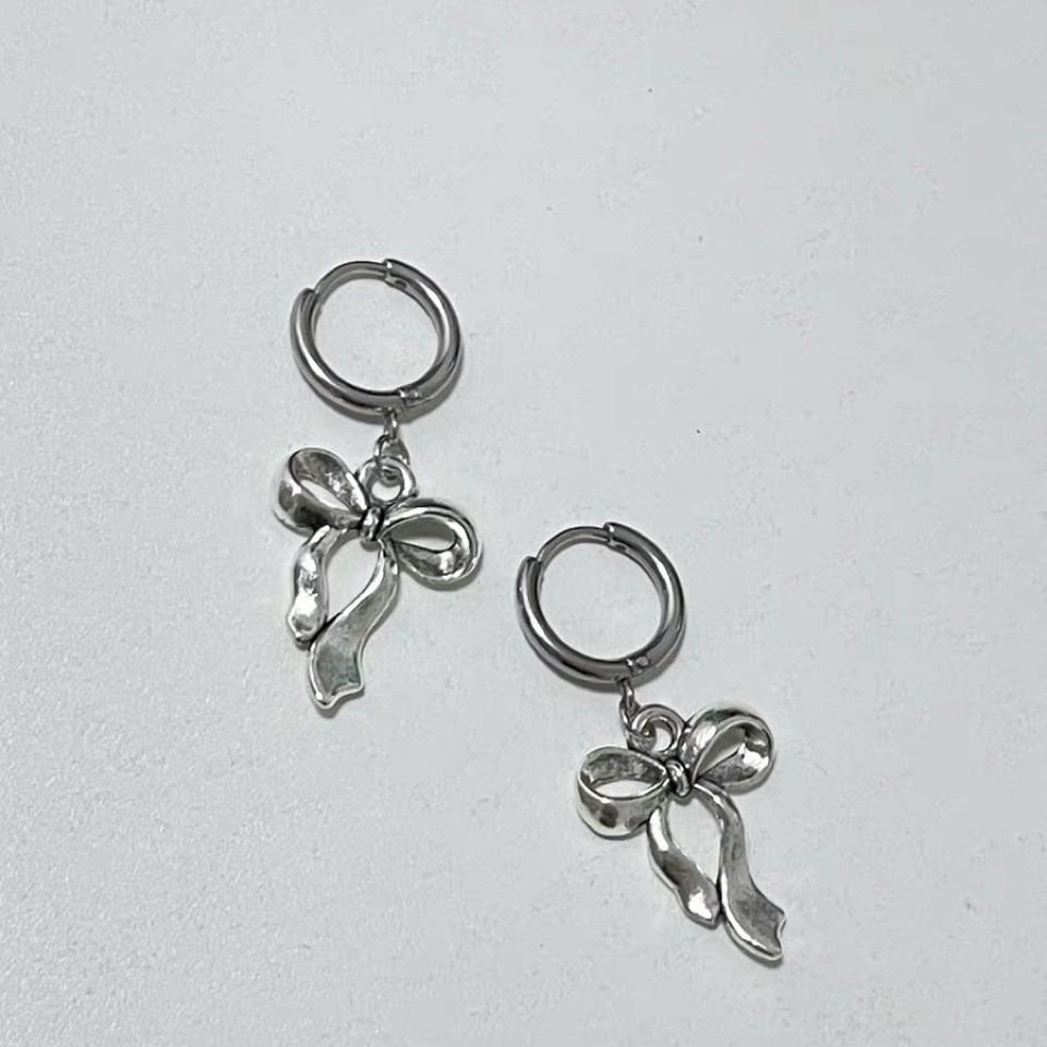 Y2K Vintage Butterfly Bow Huggie Earrings, Sweet & Cool Drop Hoop Earrings