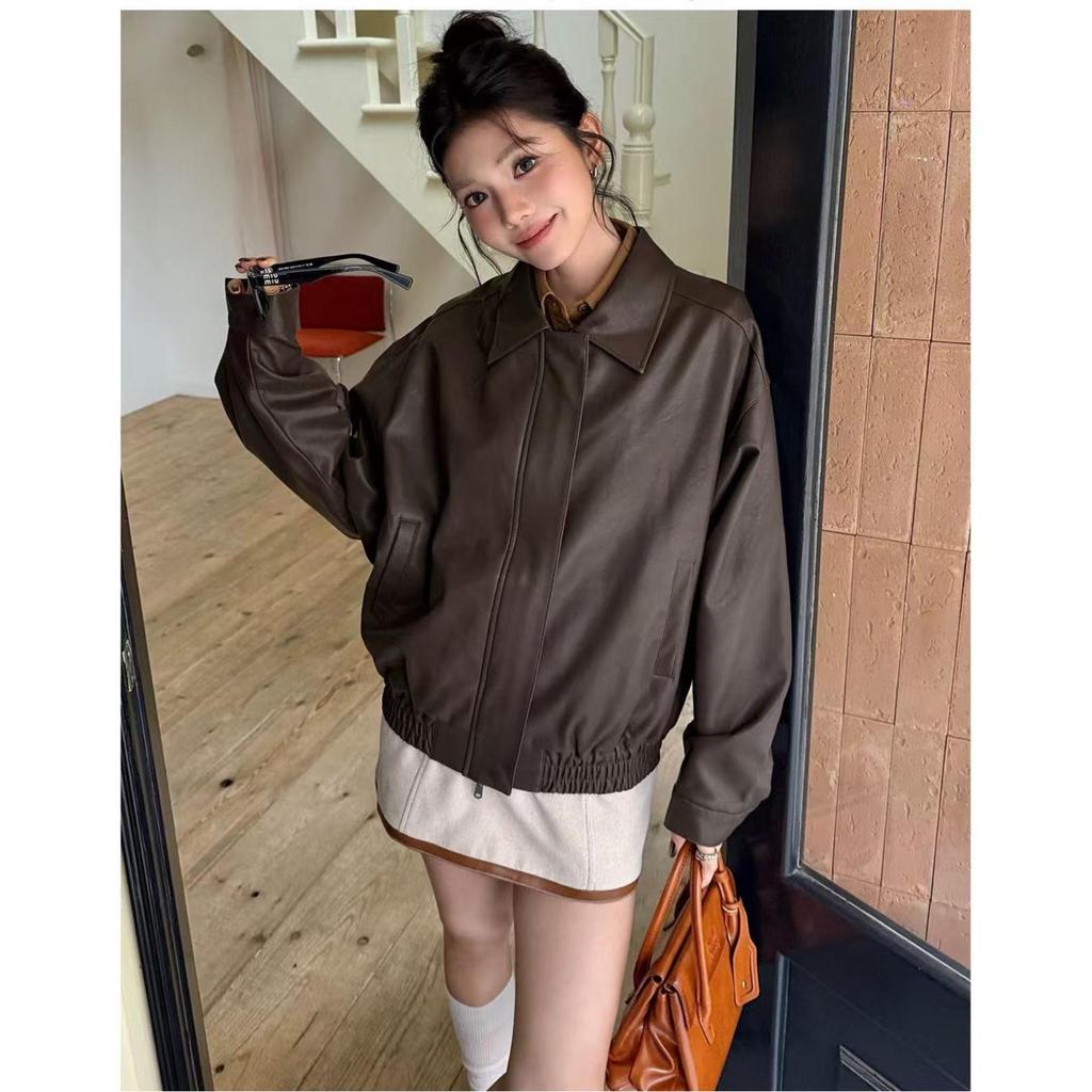 2025 Trendy American Retro Leather Jacket - Loose Fit for Spring & Autumn, Unisex Motorcycle Style, Cool Black