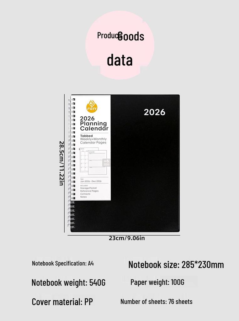 A4 Weekly Planner - English Schedule Book, Simple PP Coil Notebook, Customizable