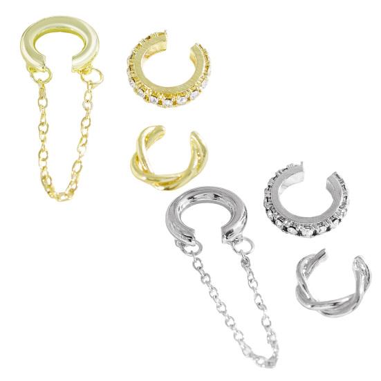 3Pcs/Set Ear Clips Sparkling Rhinestones Design Chain Decor Twist Ear Buckles Non-Pierced Ear Bone Clips Versatile Style Ear Jewelry