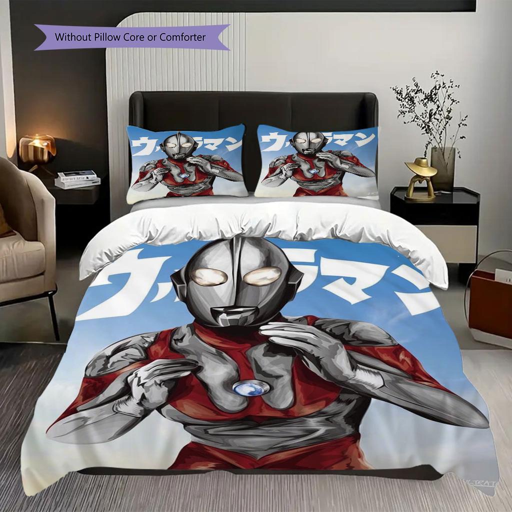 Three-piece cartoon Ultraman Tiga printed bedding set,(1*Duvet Cover + 2*Pillowcase, Without Core) suitable for bedroom use.