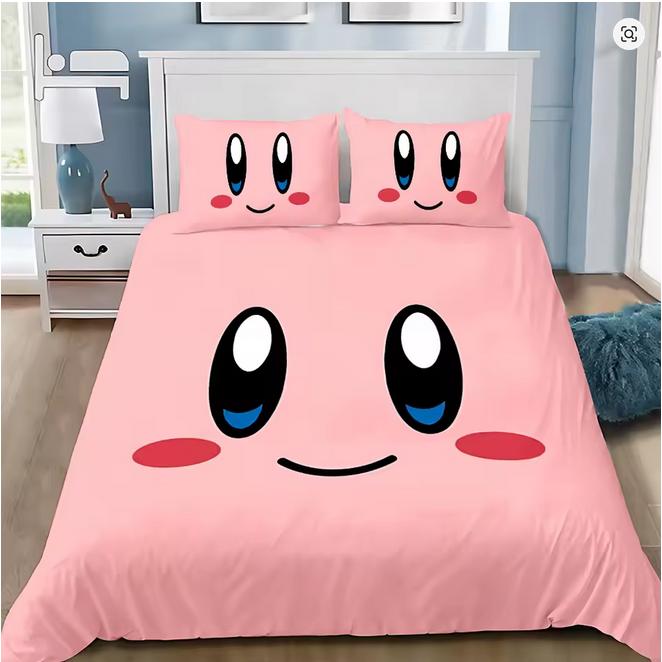 Boys Girls Kirby 3D Duvet Cover Pillowcases Single Double Queen Bedding Set Gift