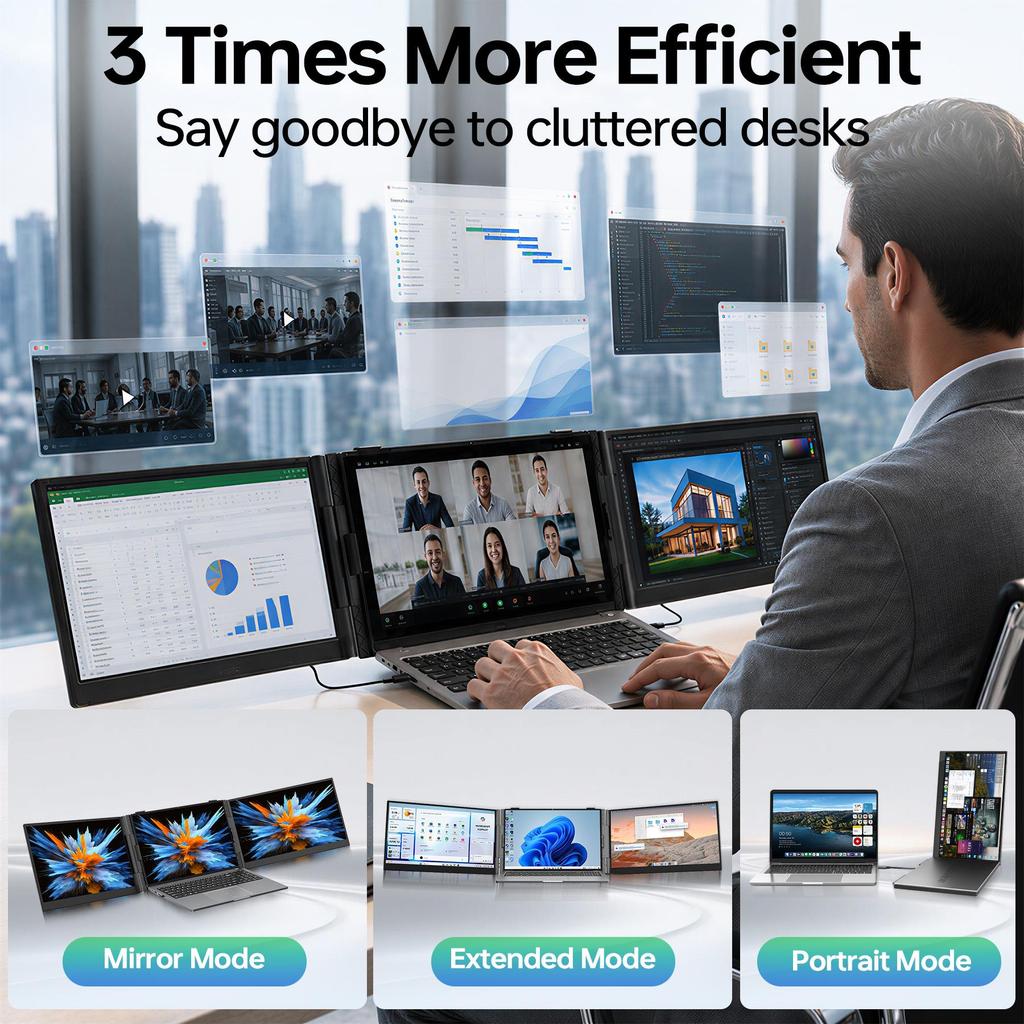 Blackview DCM6 Triple Laptop Screen Extender,14" 1080P FHD IPS Portable External Screen,Two Cable USB C,Plug & Play, Compatible with Windows/Mac
