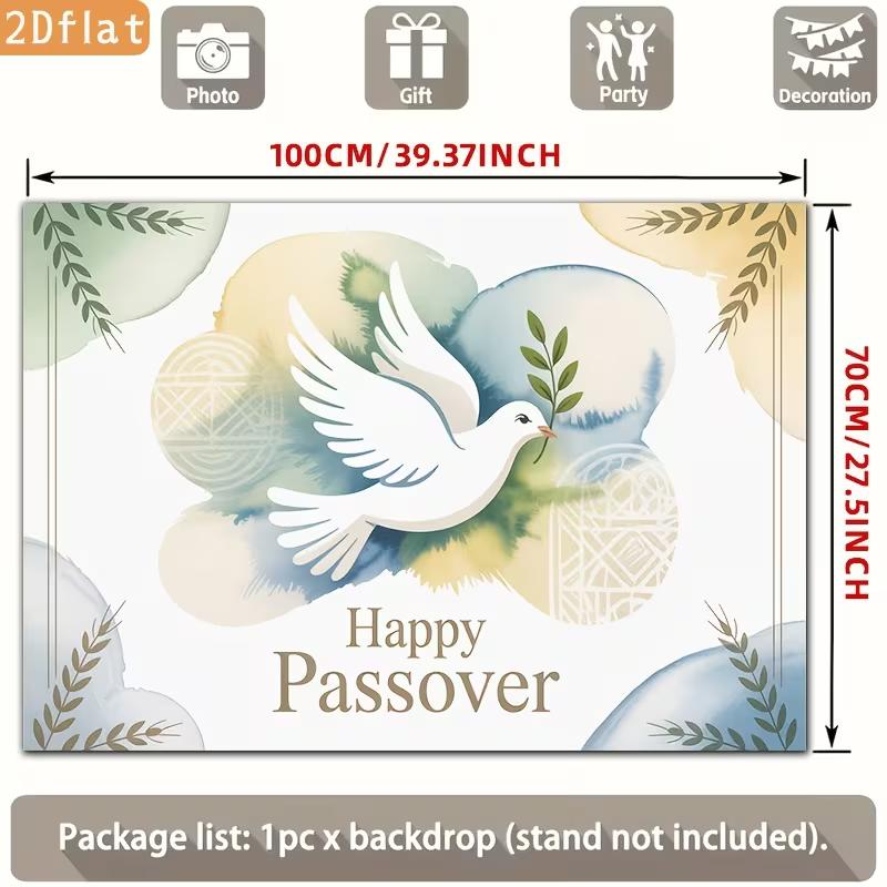 2D Passover Photography Backdrop White Dove with Olive Branch Watercolor Background