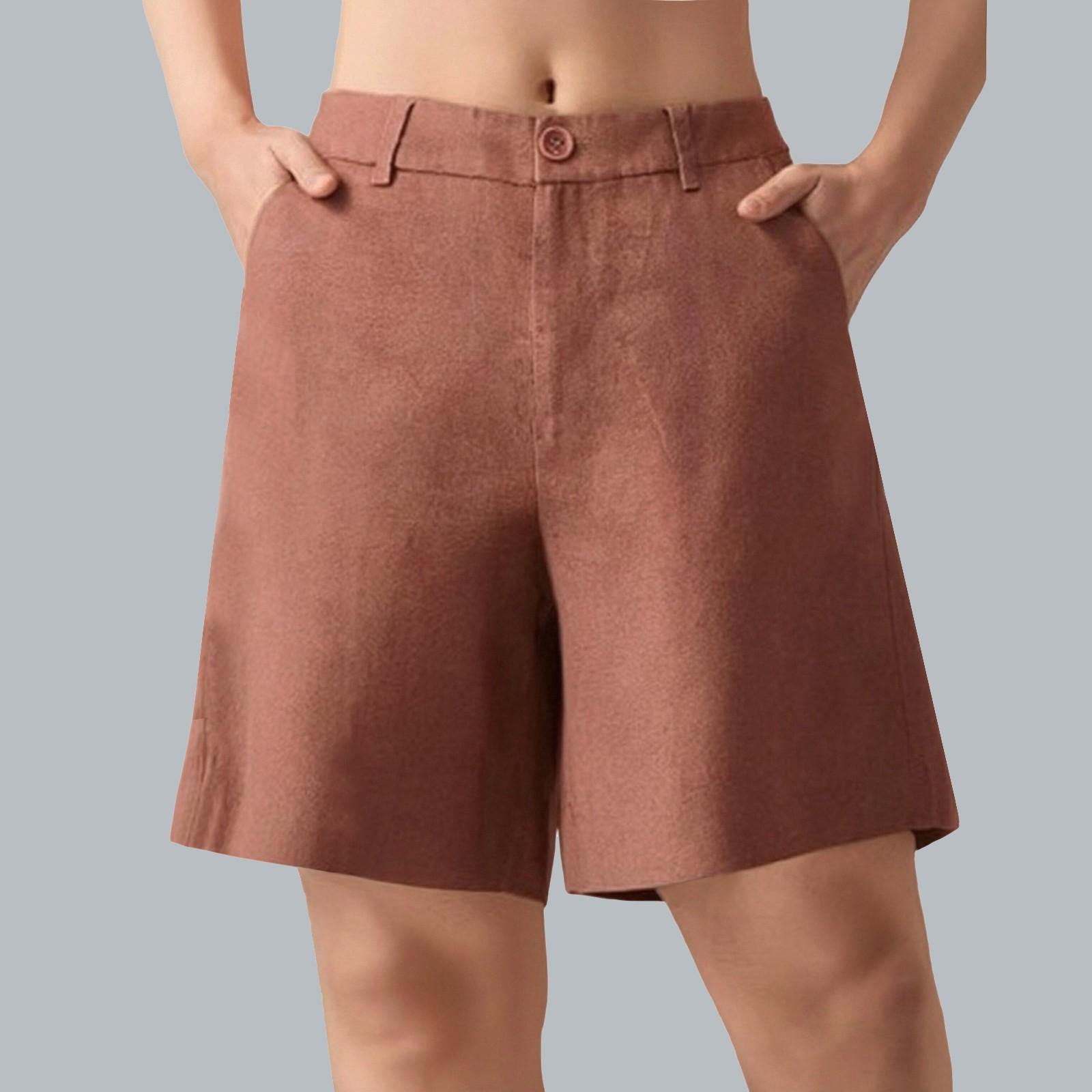 

Женские шорты с высокой талией, длиной до колена, удобные хлопковые льняные шорты с карманами, лето L