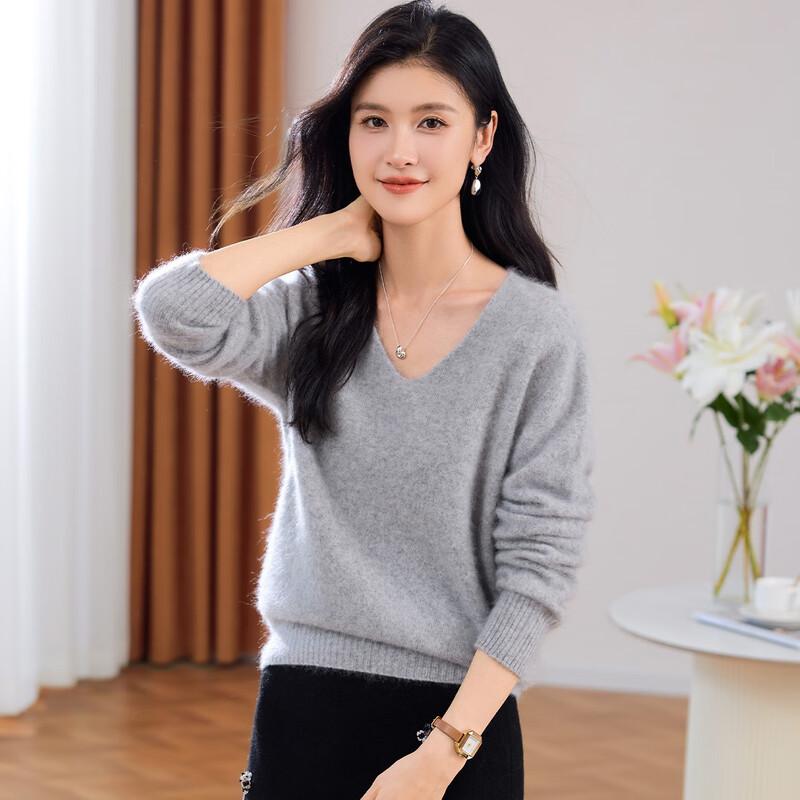 Women's Luxury V-Neck Brushed Cashmere Blend Sweater