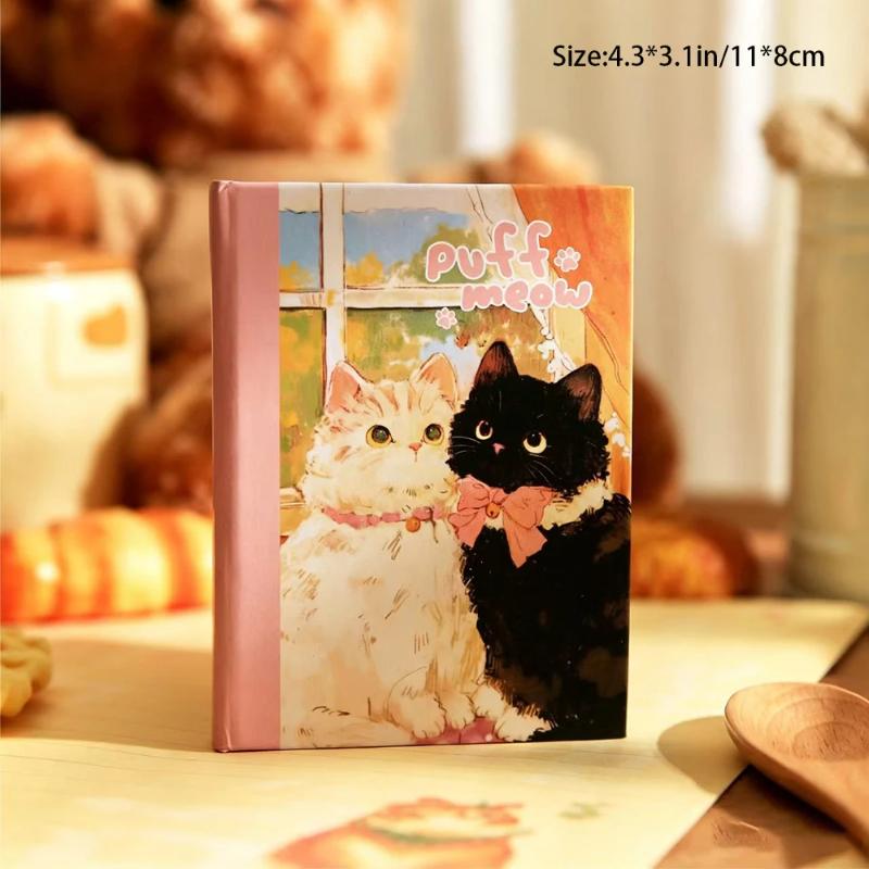 A7 Cute Cat Hardcover Pocket Notebook Vintage Illustration Mini Journal Kawaii Animal Small Notepad