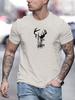 Summer Men's 100% Pure Cotton Deer Head Pattern Printed Fashionable Casual Loose Sports Round Neck Short Sleeved T-shirt Top