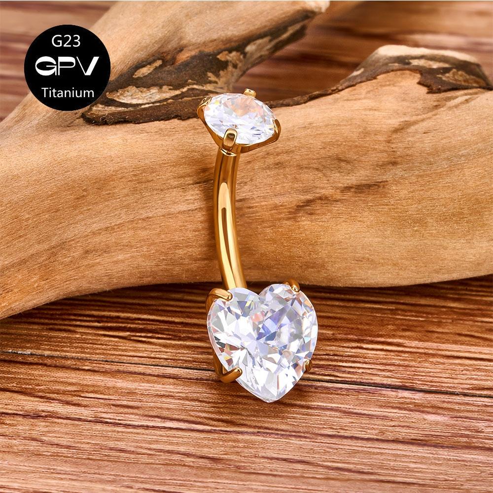 G23 Clou de nombril avec zircon en forme de cœur Titane de qualité implantaire Mode Classique Femmes Piercing Zircon Anneau de nombril