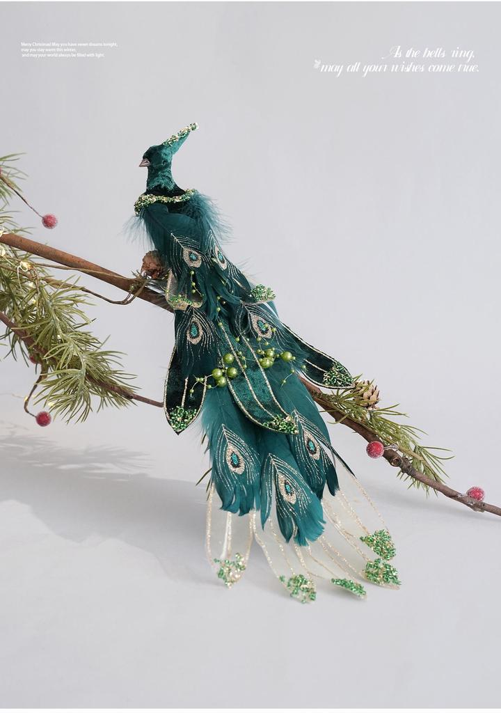 Festive Christmas Peacock Feather Clip Ornament for Home Décor