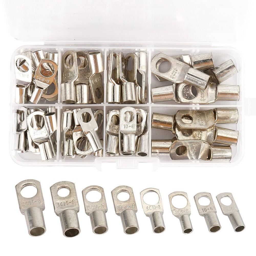 60pcs Battery Bare Copper Ring Lug Terminals Connector Wire Gauge SC6-25 Kit US