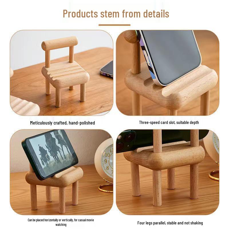 Solid Wood Phone Holder: Cute Mini Chair or Stool Design for Tablets and Phones