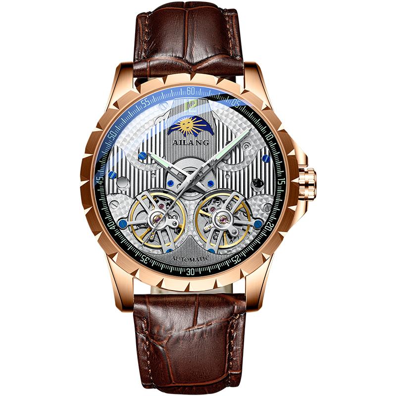 AILANG Luxury Double Tourbillon Watches Men Waterproof Luminous Moon Phase Automatic Mechanical Watch Reloj Hombre New