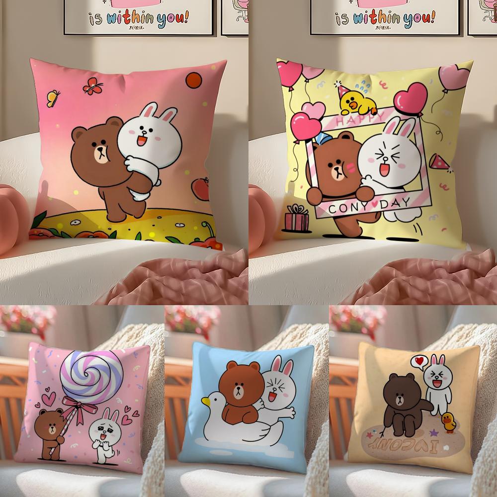 BBrown Bear and Cony Cushion Cover Linen Pillowcase Cover Soft Decor for Sofa Home Room