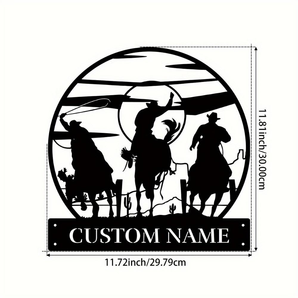 1pc Metallic Custom Prairie Horseman Wall Art, Personalized Handmade Name-Engraved Sign, Rustic Decor for Entryway, Terrace or Gift, Wall Sculpture