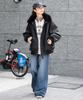 WEGO Unisex PU Flight Blouson Outerwear Cold Weather Korean Oversized Size Black 2-Way Jacket, Clothing, Fall/Winter Clothes, Style, Silhouette, Gift,