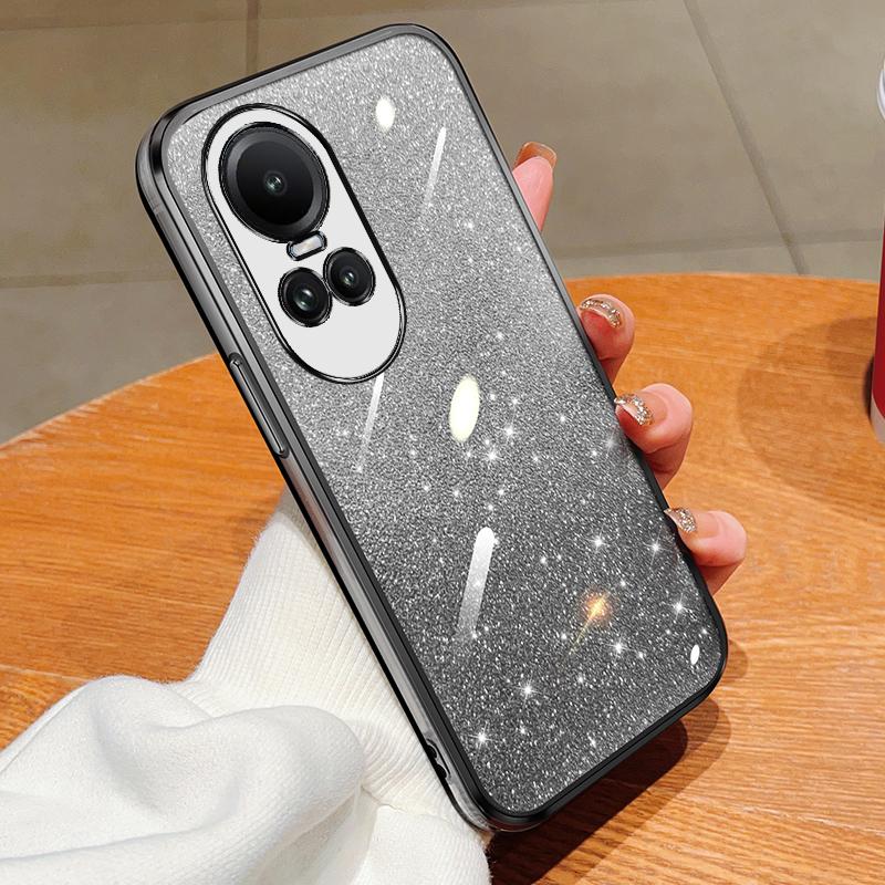 KEYSION Luxury Plating Glitter Phone Case for OPPO Reno 10 Pro 5G Transparent Soft TPU Shockproof Back Cover for OPPO Reno10 5G