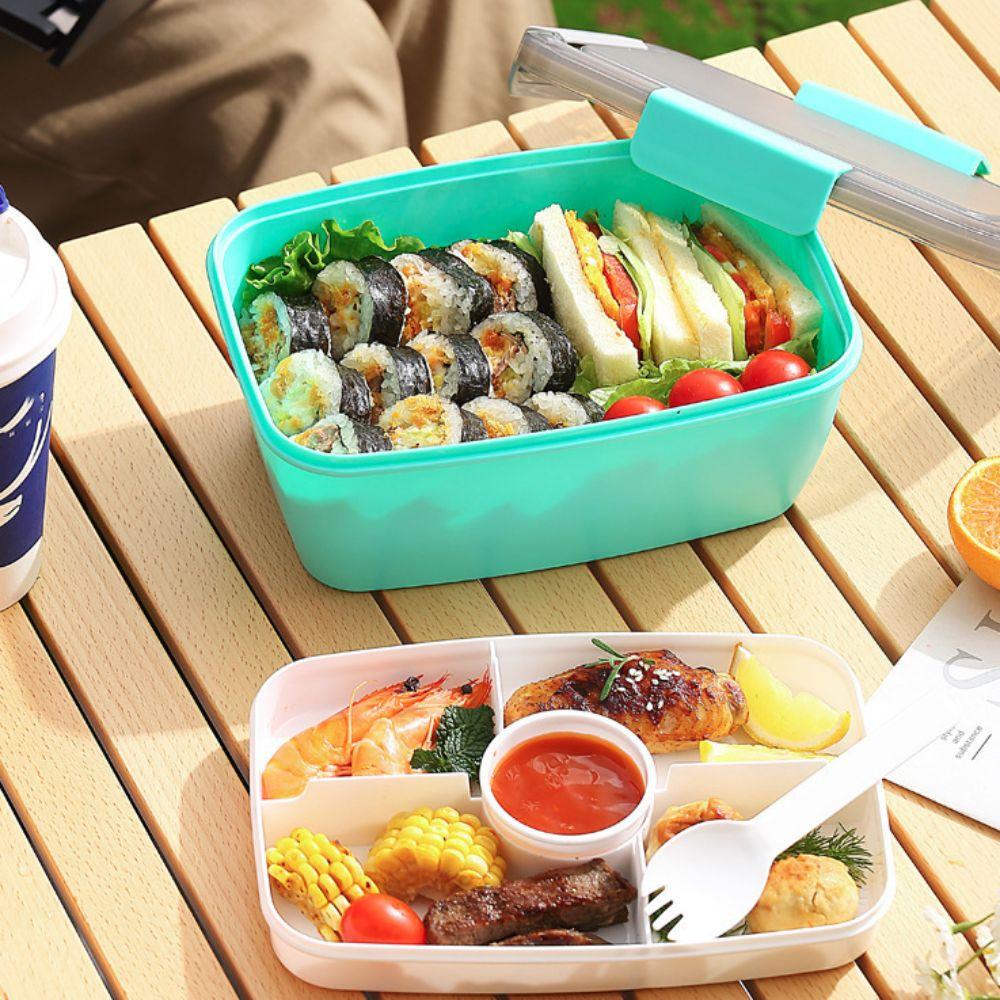 2 Layer Lunch Box Leak Proof 2000ML Food Storage Container with Dressing Container Compartment Salad Box Microwave Safe