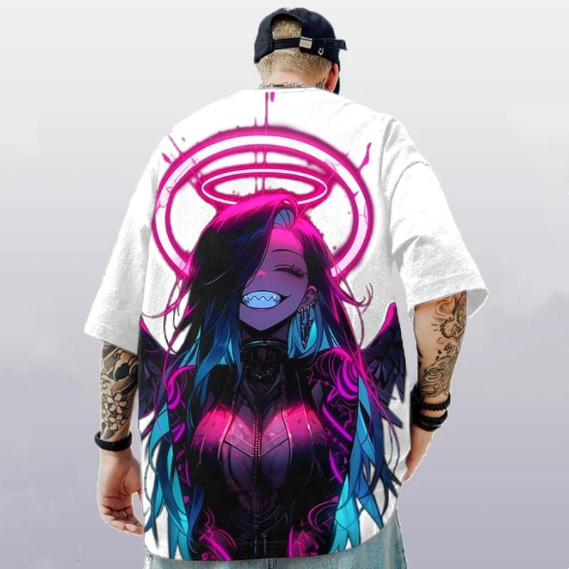 Kurzarm-T-Shirt mit 3D-Anime-Beauty-Print, Street-Trend, Herren-T-Shirt, Sommer, lockere, übergroße, kurzärmelige, schnell trocknende T-Shirts für Männer