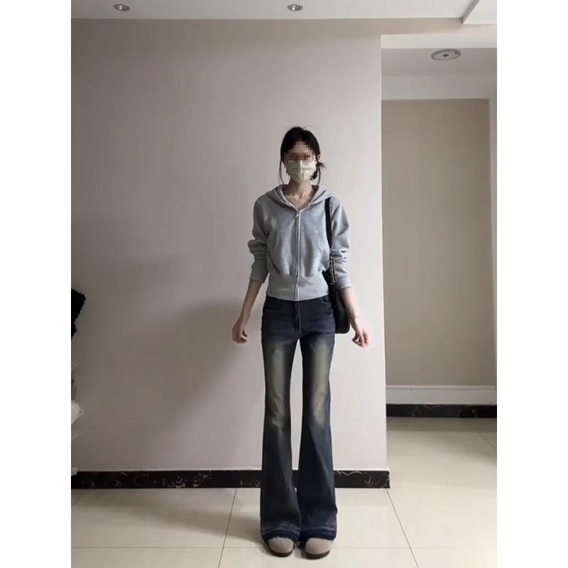 Damen Retro Dunkelgrau Kapuzenjacke & Sweatshirt Set - Slim Fit, Herbst/Winter Stil